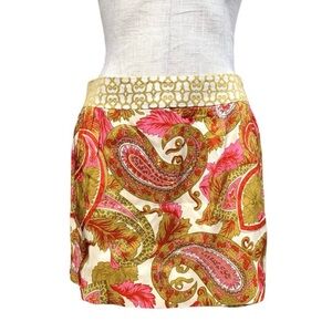 Milly Women's Paisley Print Silk Mini Skirt Size 4 Bergdorf Goodman Gold Pink